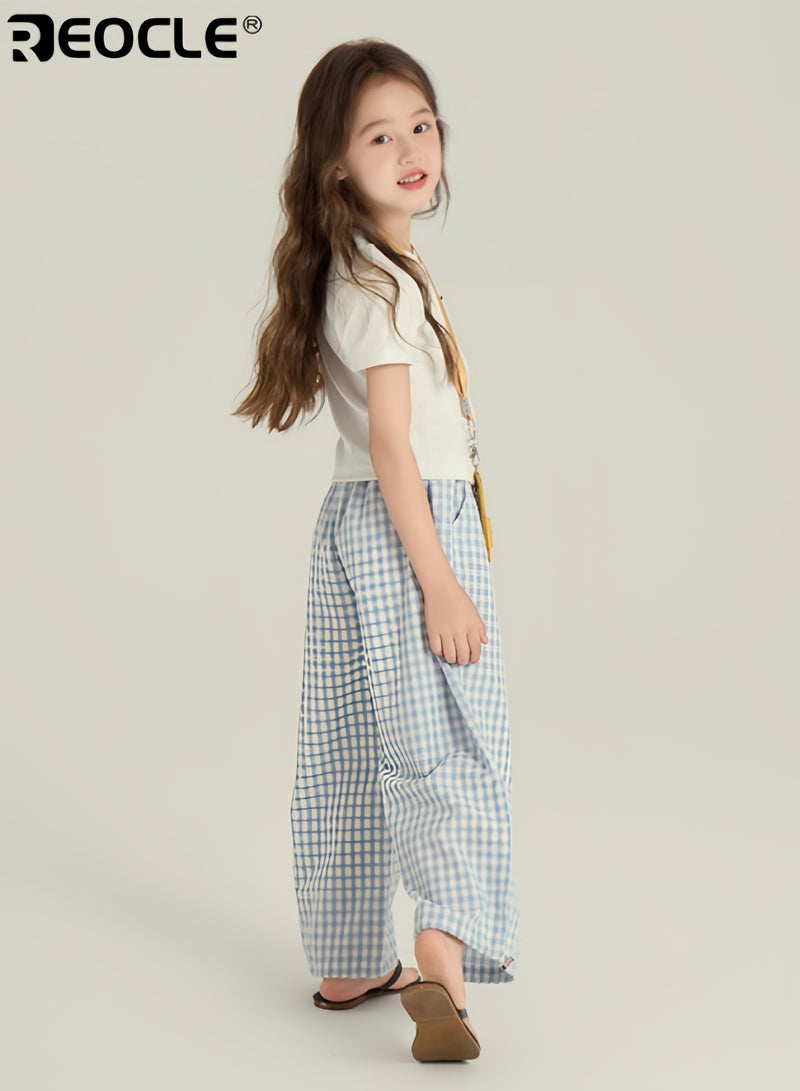 REOCLE Girl's Wide Leg Pants with Flowy Loose Fit and Cotton  Blend Fabric Palazzo Trousers with Elastic Waist for Casual Beach Wear - Image 5